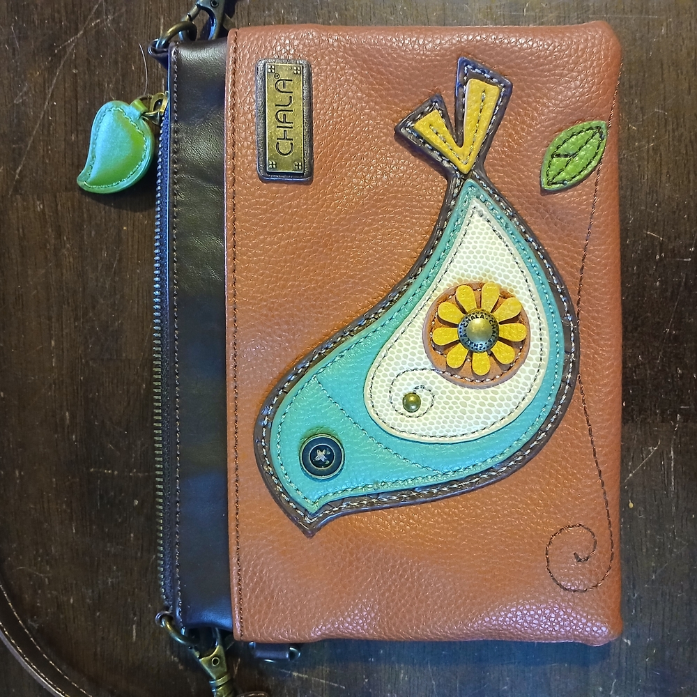 Chala Brown Crossbody Bag with Bird Design
